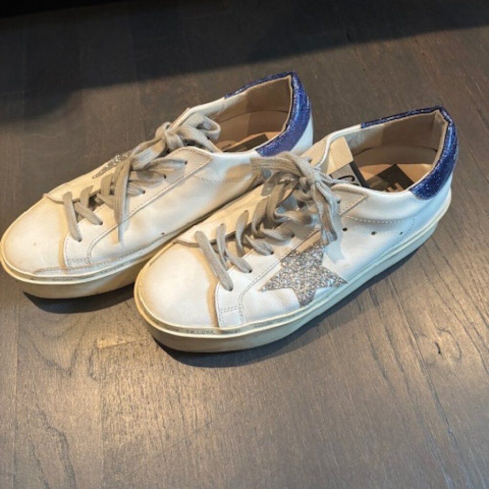 Golden Superstar White/Blue Leather Low -Top Sneaker Size 37